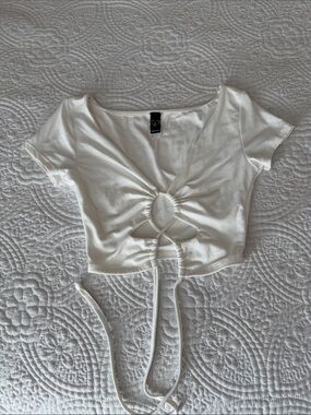 Windsor White Ruched Cutout Tie-Front Crop Top